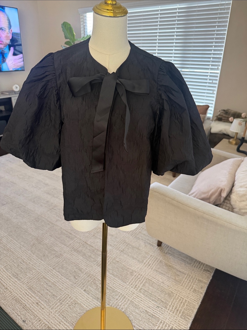 H&M Black Puff-Sleeve Bow Tie Jacket